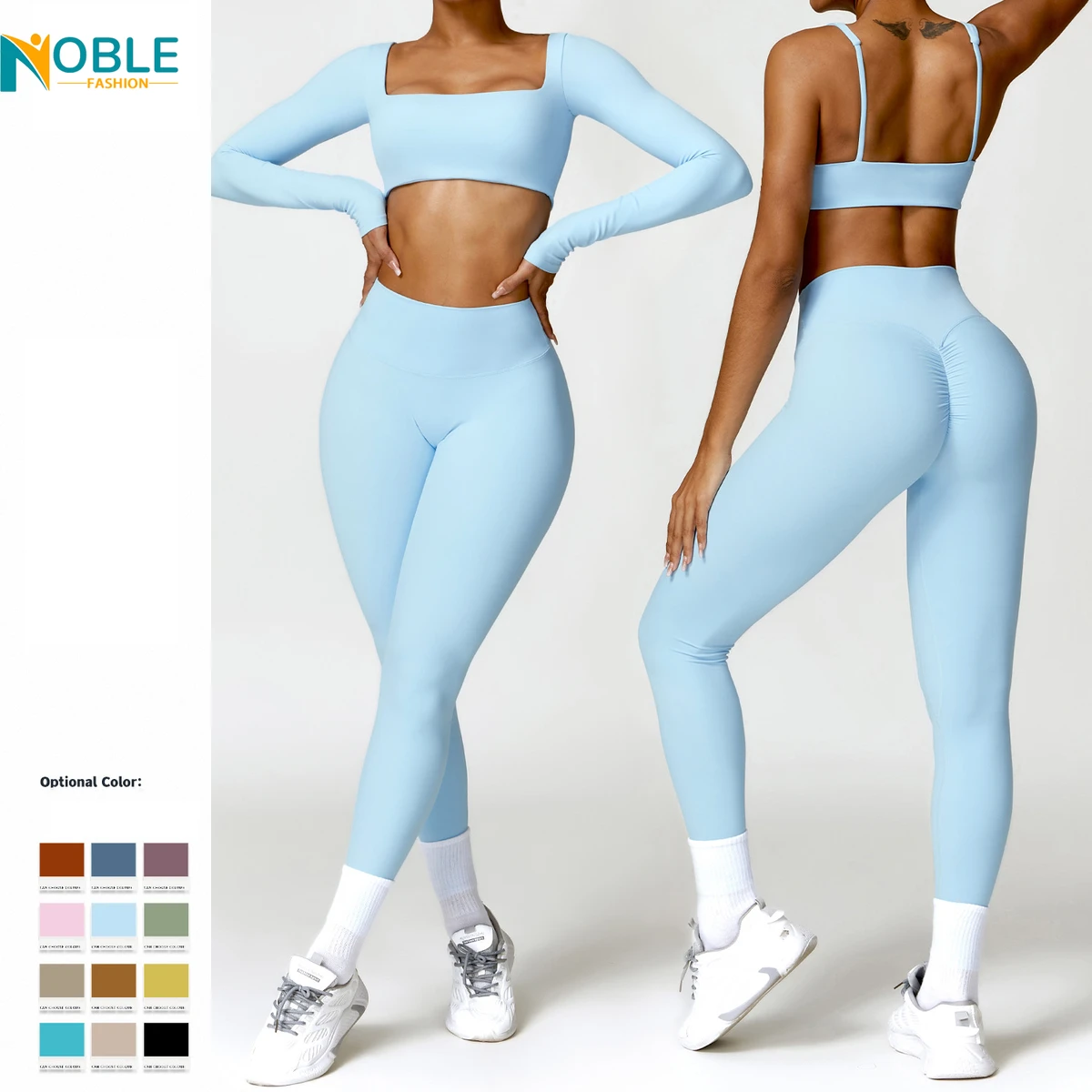 Autumn Winter Nude Tight Yoga Set High Waist Quick Dry Running Sports Fitness Clothing Two Piece Set