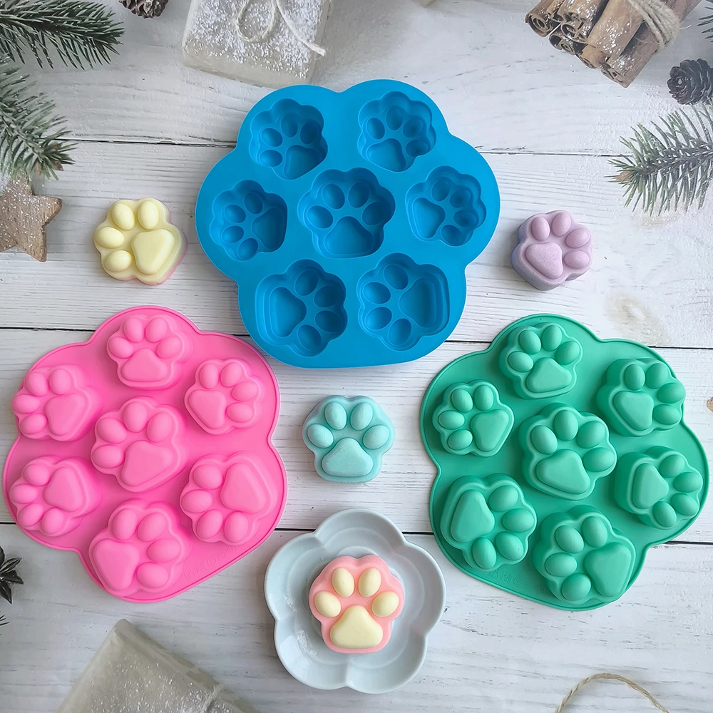7 Holes Cartoon Dog Footprint Cat Paw Silicone Cake Mold Mousse Chocolate Mould Pudding Jelly Kitchen Handmade Baking Tools