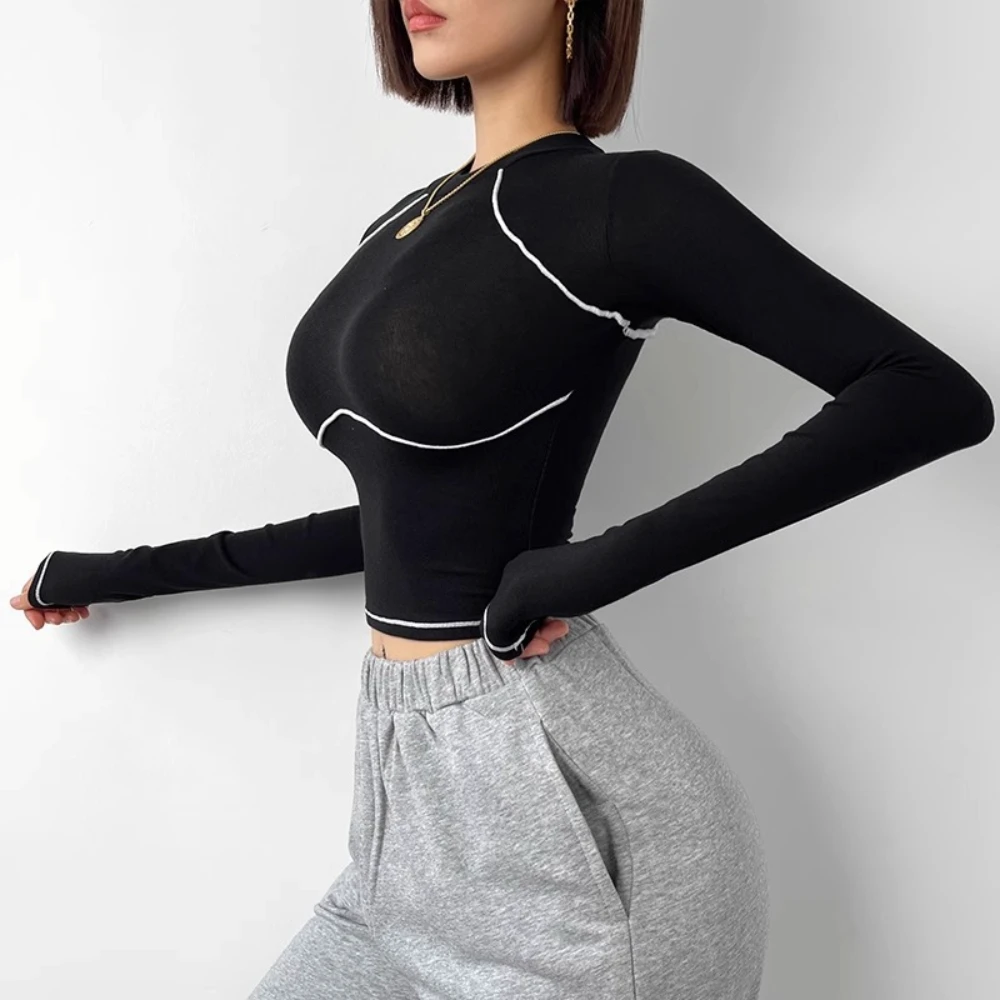 Long Sleeve Yoga Shirts for Women 2024 Fall Fashion Round Neck Breathable Lightweight Four-Way Stretch Layering Slim Fitted Tops