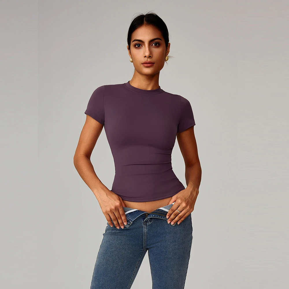 XW-DX3111 Activity Wear High Elastic Tight Short Sleeves Yoga Clothes Slim Sports Running Comfortable Top for Women
