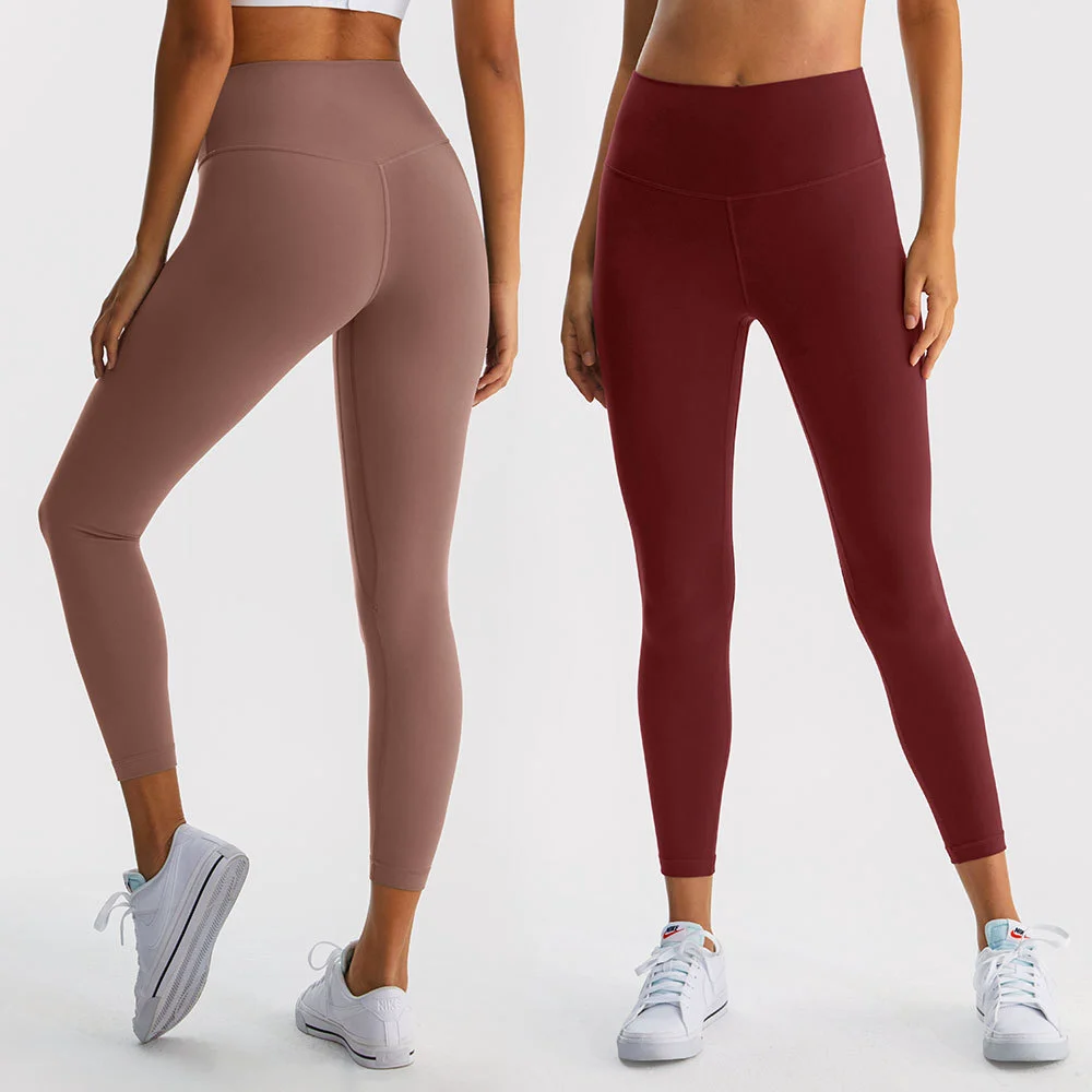 In Stock Multi-Color High Waist Hip-Lifting Tights Brushed Skin-Friendly Soft High Elasticity Sports Lu Yoga Leggings Women's