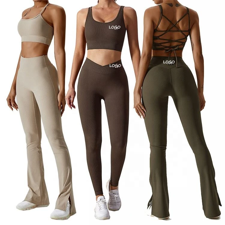 Ladies Sports Seamless Athletic Mid Waist Butt Lift Leggings Set Solid Plus Size Fitness Workout Clothing Gym Activewear Yoga