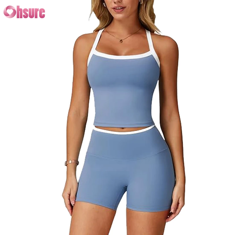 Comfort and Breathability Fashionable Perfect Color-Block Yoga Set (2-Piece) Crafted From Polyester-spandex Fabric