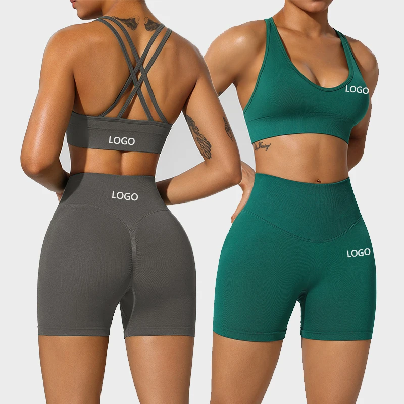 High Waist Seamless Woman Scrunch Butt Workout Womens Two Pieces Yoga Short Gym Fitness Sets Wear Clothing Sportswear Activewear