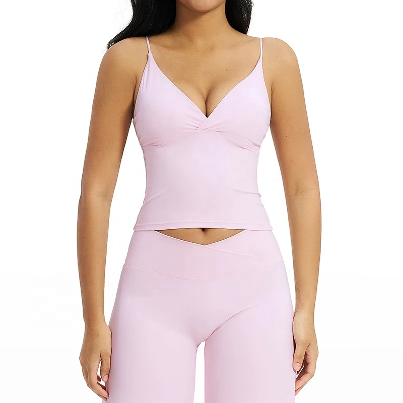 Women Plus Size Backless V-Neck Yoga Tank Top Bra Four-Way Stretch Lightweight Sports Top Front Logo Pilates Gym Training Vest