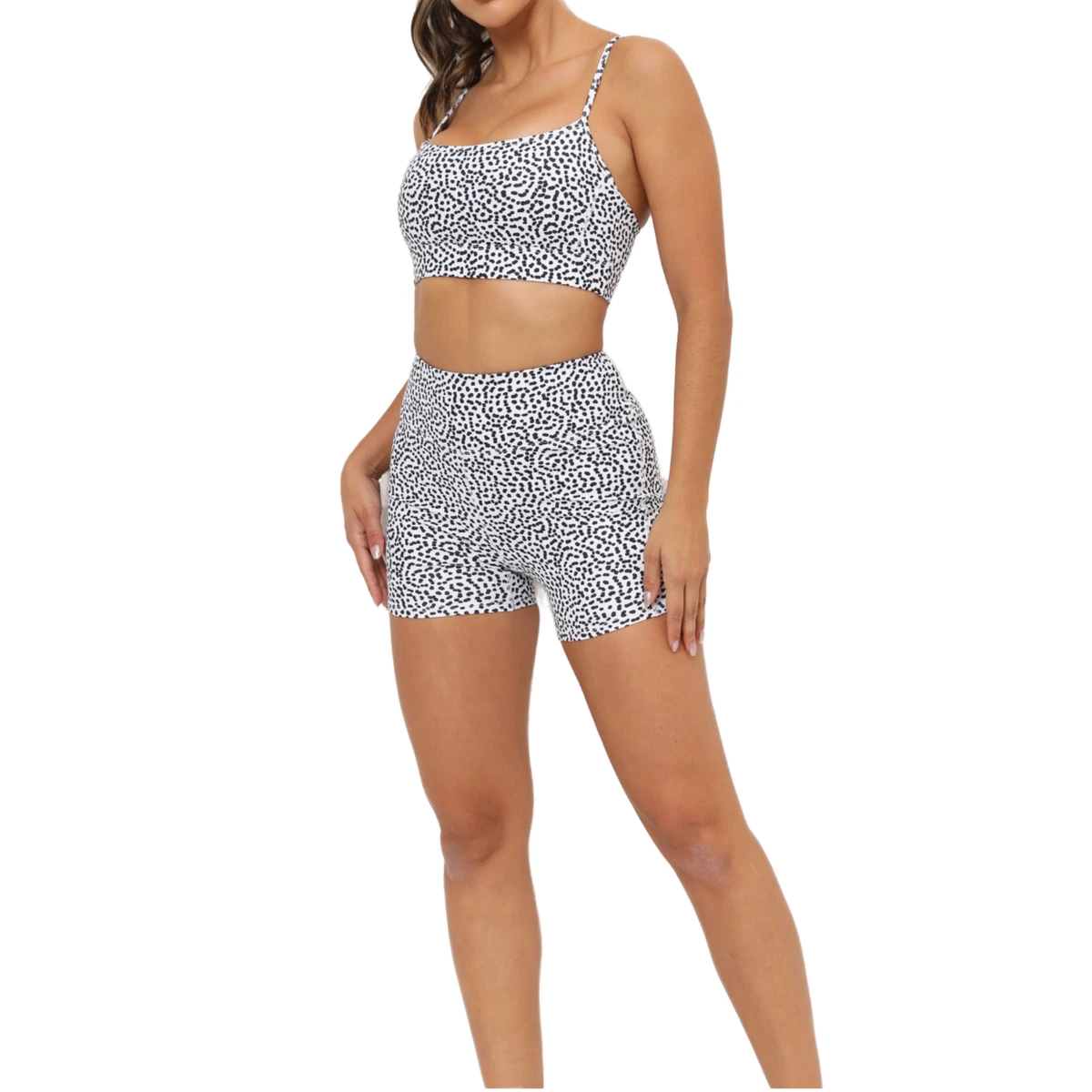 Women's Summer Lightweight Yoga Two-Piece Sports Fitness Set Shorts Hot-Selling Adjustable Bra Seamless Elastic Waist Solid