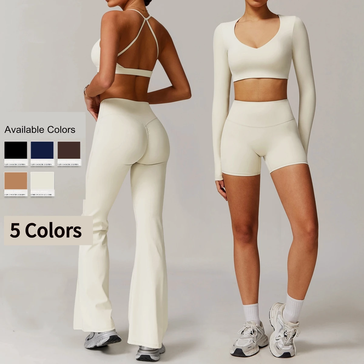 Women's Solid Gym Yoga Set 2-Piece Workout Seamless Breathable Spandex/Polyester Sports Suit Hoodie Wholesale Fitness Gear