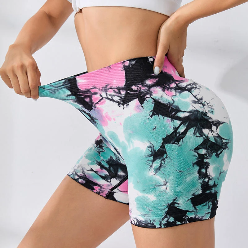 Women's High Waist Yoga Shorts with Elastic Webbing Waistband Mesh Pocket Three-Point Net Fabric Solid Pattern for Gym Sports