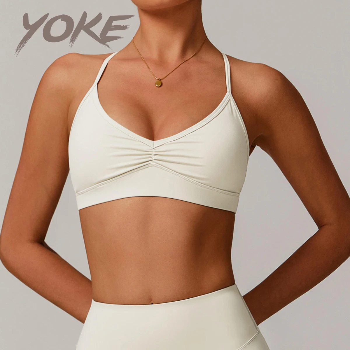 YOKE Custom New Design V Neck Seamless Sports Bra for Women Yoga Workout Fitness Shockproof Cross Back Push up Yoga Activewear