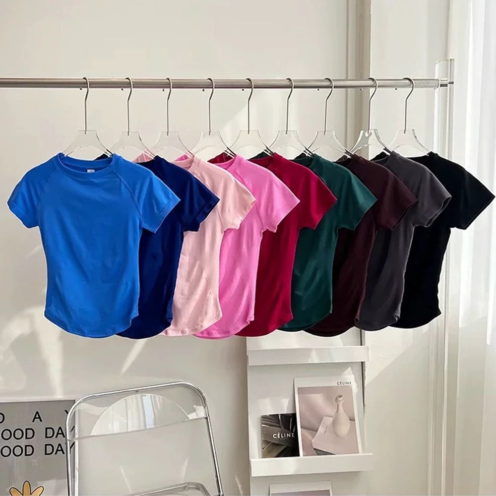 Short Sleeve Crew Neck Breathable Quick Dry Workout T Shirt No Padding Custom Logo Gym Sports Fitness Yoga Top
