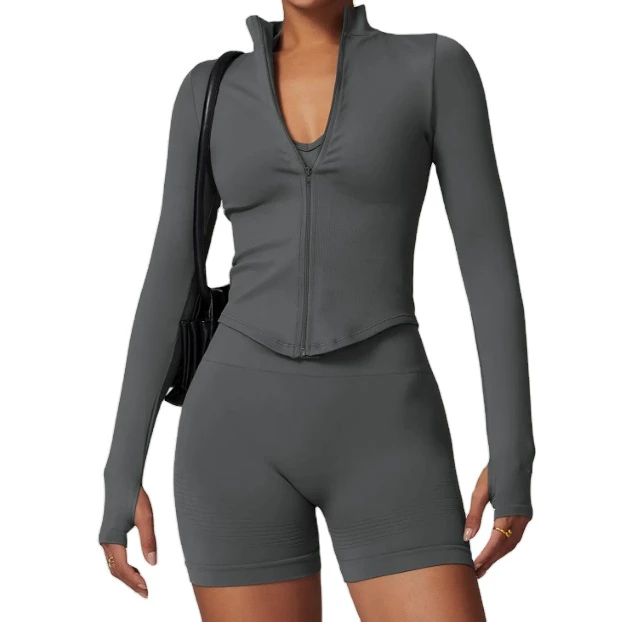 Custom Women 5-Piece Seamless Yoga Set Sports Bra Vest Jacket Shorts Elastic Waist Pants Solid Breathable Quick-Dry