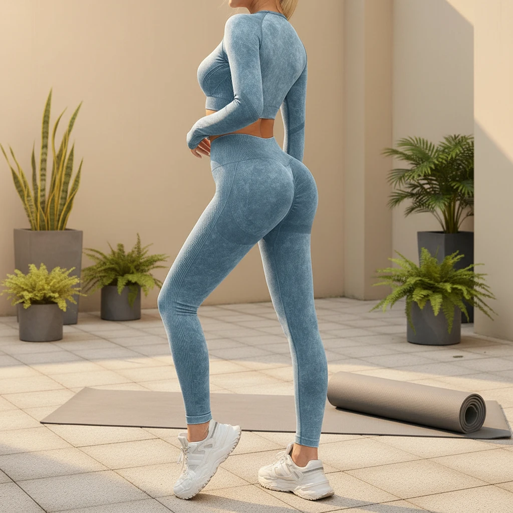 Quick Dry Yoga Set Double Layer Spandex Seamless Knitting Yoga Wear Soft 2 Piece Set Gym Clothes