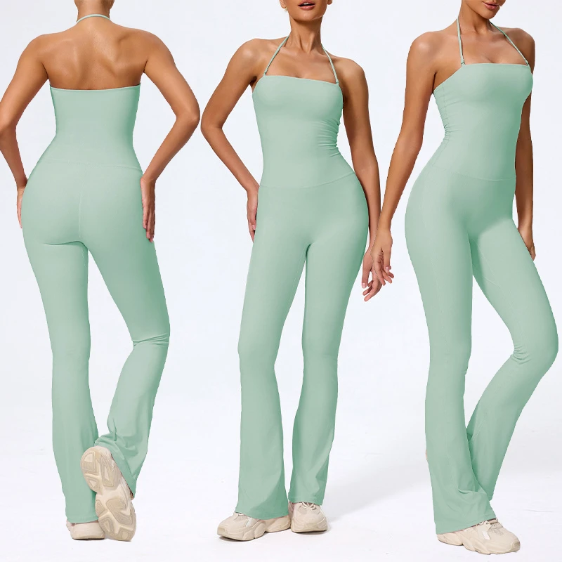 Custom LOGO Casual Skinny Fit One Piece Workout Bodysuit Sportswear Gym Fitness Yoga Jumpsuit with Pants