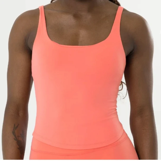 SHINBENE Custom Women's Square Neck Open Back Yoga Tank Top Adjustable Strap Crop Top with Built in Bra