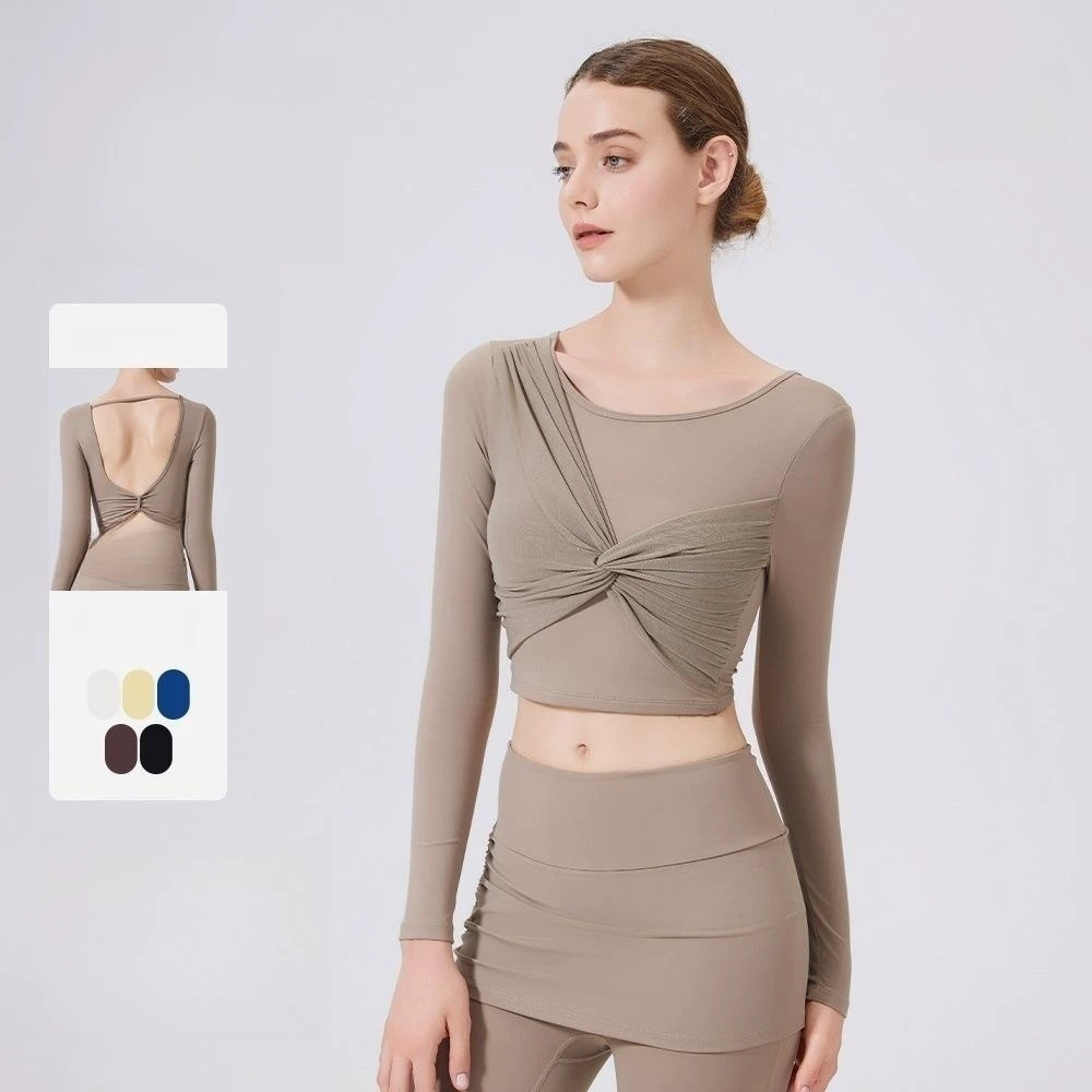 2026 OEM Women Long Sleeve Mesh Yoga Tops Built In Sexy Sports Bra Quick Dry Hollow Out Crop Tops Gym Fitness Wear Sportswear
