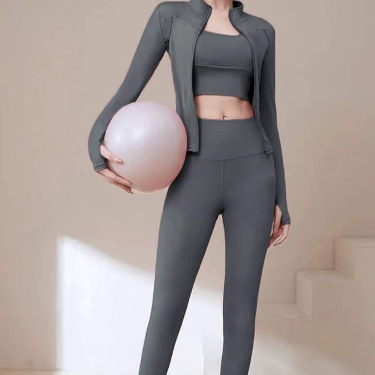 Nude-Feel Seamless Fitted Yoga Two-Piece Set Women's Outerwear Long-Sleeve Quick-Dry Tight Slimming Fitness Running Sportswear