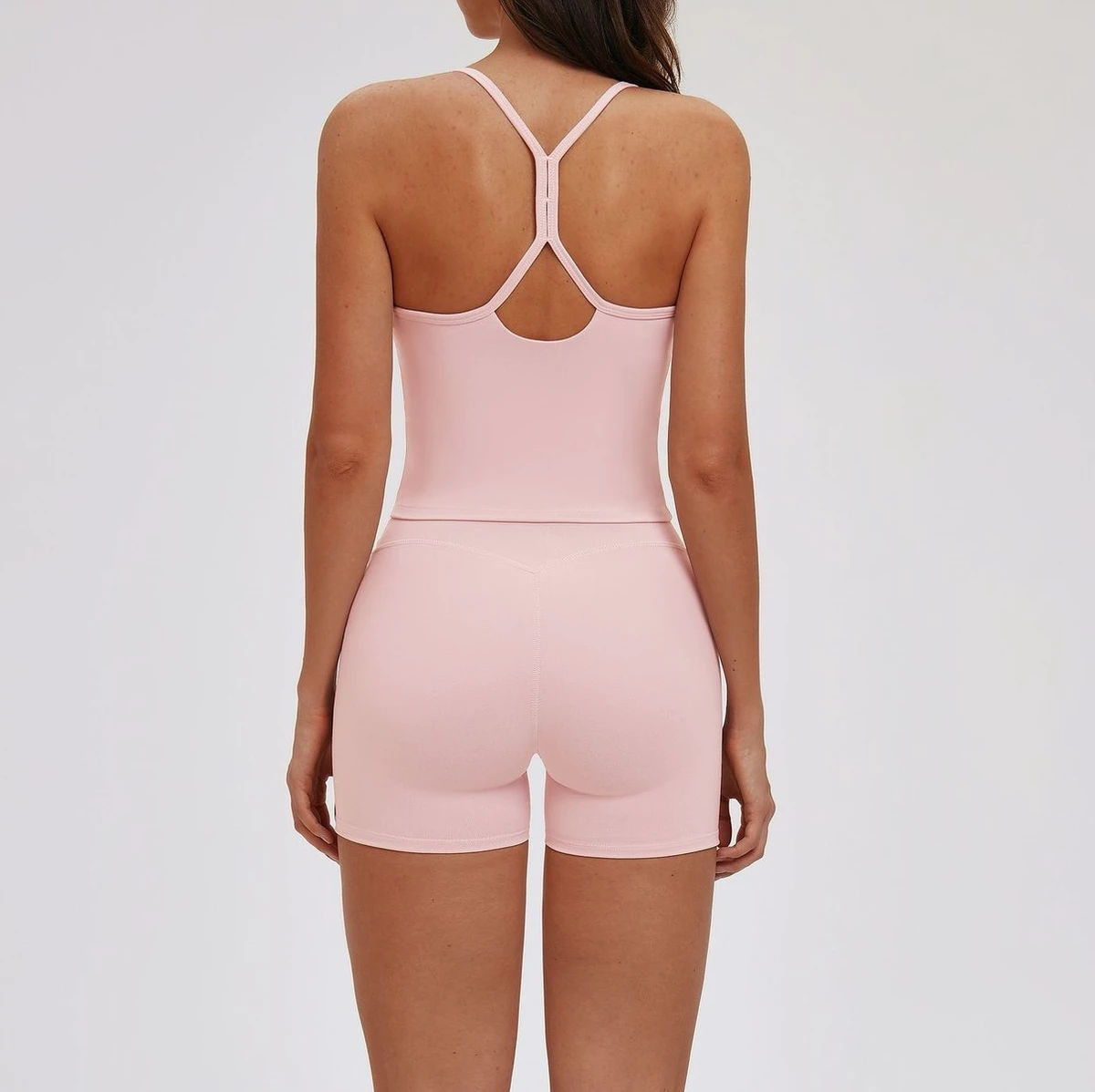 Breathable High Elastic Workout Gym Suit Sleeveless Hollow Back Top Hip Lift Shorts 2PCS Fitness Yoga Wear Set for Women