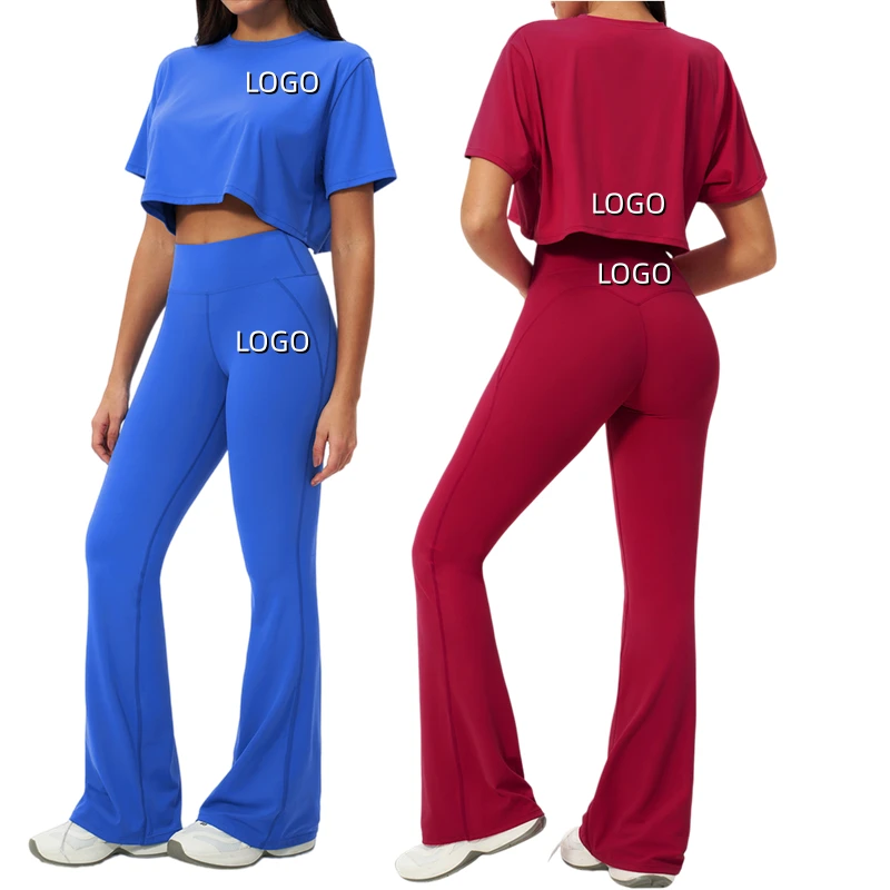 2026 Women's 2 Piece Yoga Set Quick Dry Lightweight Breathable Loose Short Sleeve High Waist Butt Lift Sports Pants