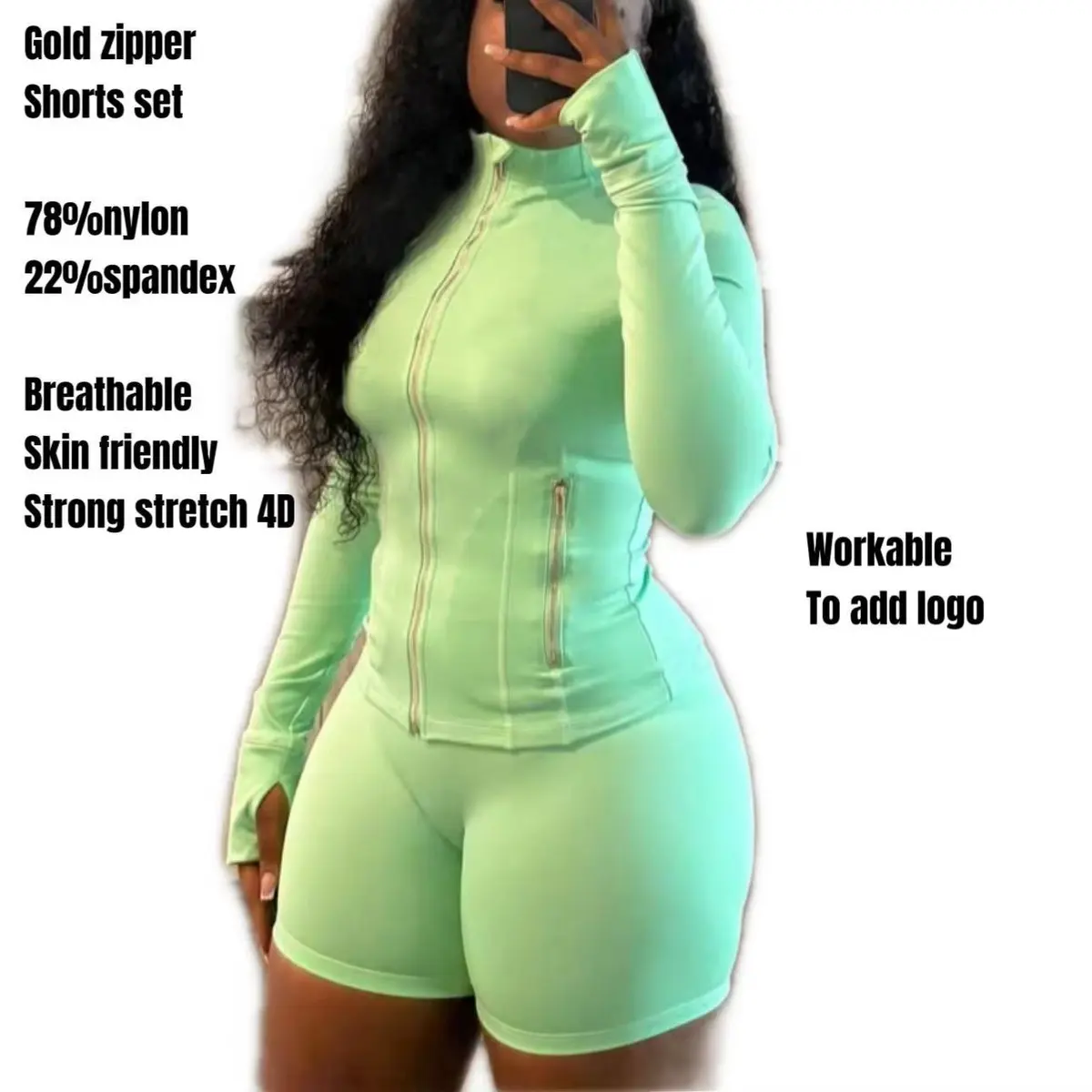 Tracksuit Athletic Sports Wear Gold Zip up Jackets Shorts Two Pieces Yoga Gym Fitness Workout Sets for Women Clothing Summer