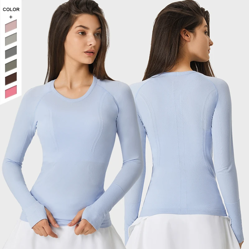 New Product Slim Fit Breathable Yoga Long Sleeved Round Neck Thumbs Holes Running Fitness Women's Long Sleeves