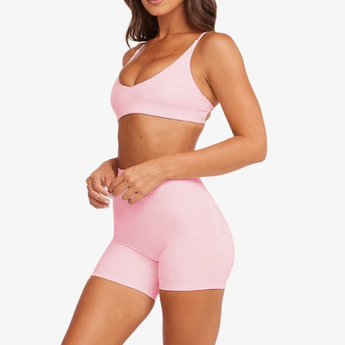 Seamless Two Piece Workout Set for Women High Waist Leggings and Supportive Halter Sports Bra