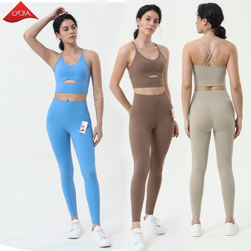 Wholesale Customize Spandex Hollow Out Bra Match High Waist Leggings Two Piece Yoga Gym Suit Set Women Fitness Sports Set