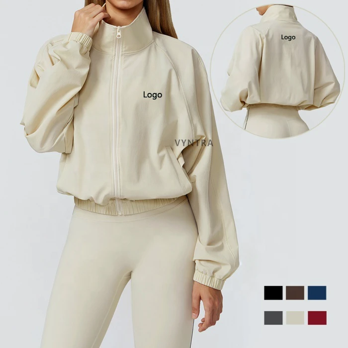 Women Casual Zip Stand Collar Long Sleeve Quick Drying Fitness Gym Workout Running Athletic Jackets Sport Wear Sweatshirt Tops