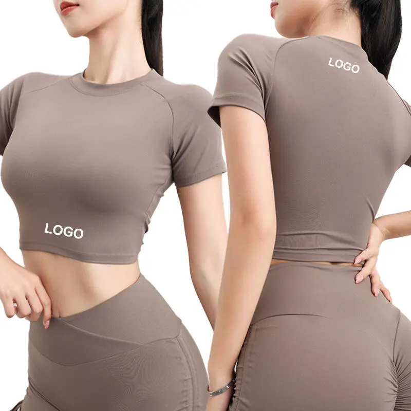 Women Slim Fit Short Sleeve Sports T Shirts Workout Yoga Crop Tops Round Neck Active Wear Gym Fitness T Shirt for Women