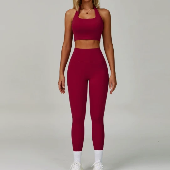 Solid Color Yoga Suit Women's Autumn Winter Zipper Moisture Wicking Two-piece Breathable Elastic Waist V Shape Fitness Set