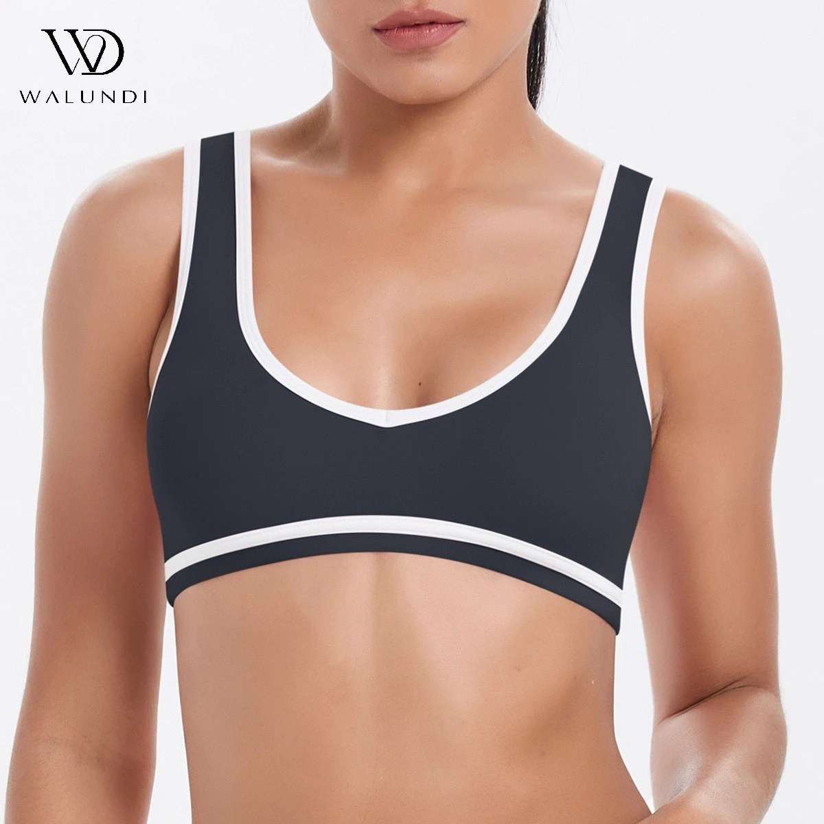 Yoga Bra Custom Eco-Friendly Breathable High Support Yoga Bra Women's Deep V-Neck Color Blocking Sports Backless Yoga Bra