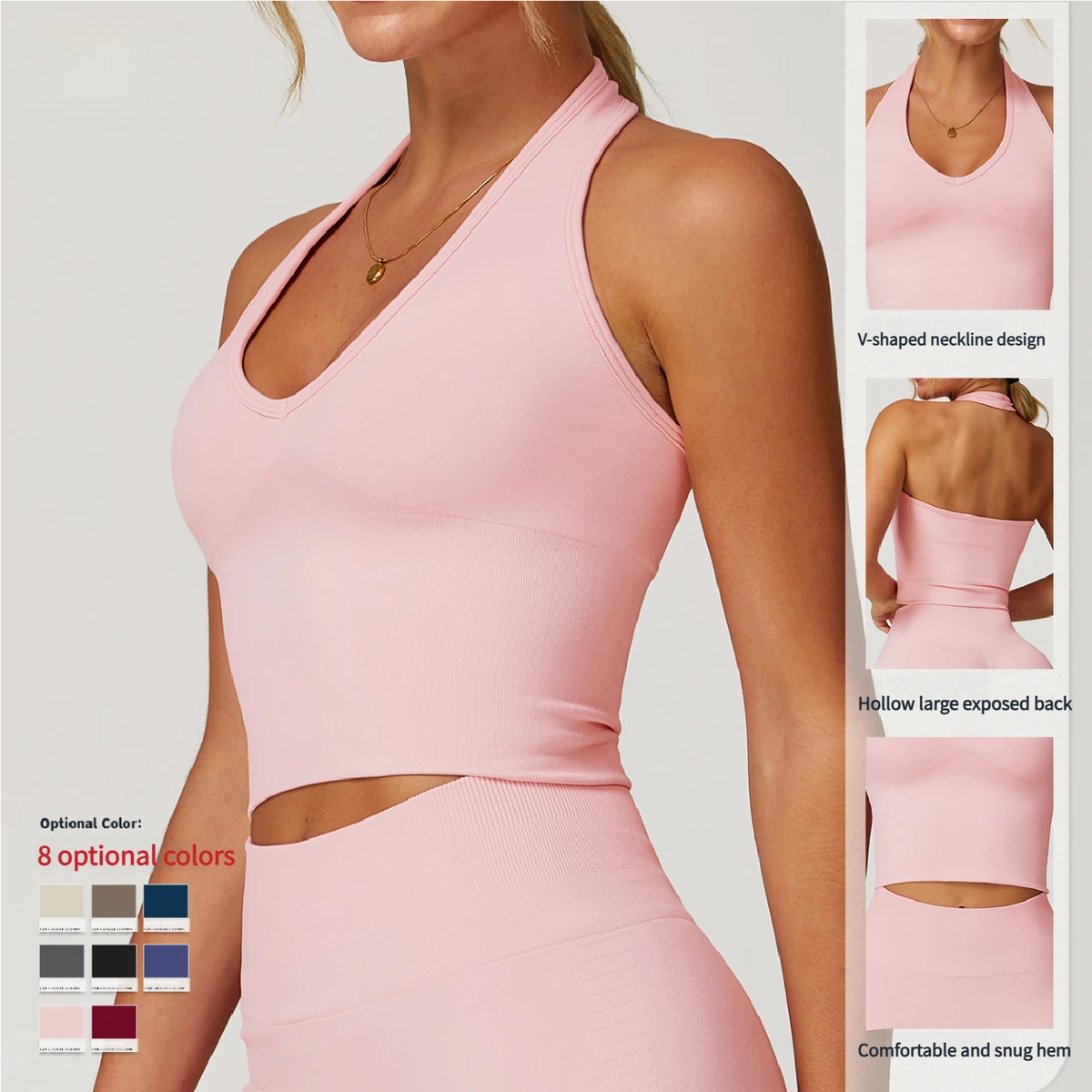 Women's Seamless Yoga Top V-Neck Quick Dry Spandex Fitness Sports Bra for Active Running and Sports