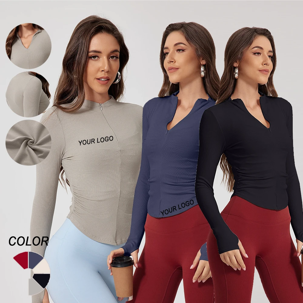Ladies Gym Fitness Workout Wear Long Sleeve Yoga Half Zipper Sports Top