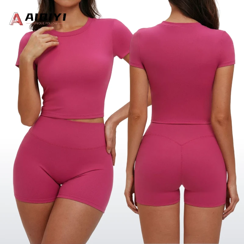 5087 Spring Sweat-Wicking Spandex/Nylon T-shirt Tight Yoga Clothing Short-sleeved Fitness Top Casual Outdoor Running Sports