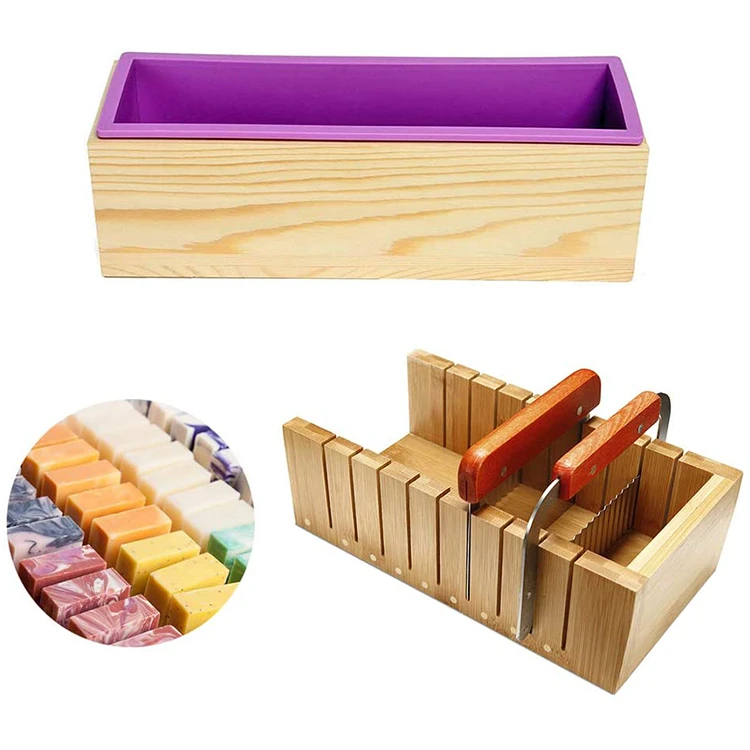 YS DIY Soap Making Tools Set Adjustable Wooden Soap Cutter Box Stainless Steel Wax Slicer Wavy Knifes Handmade Soap Making Kit