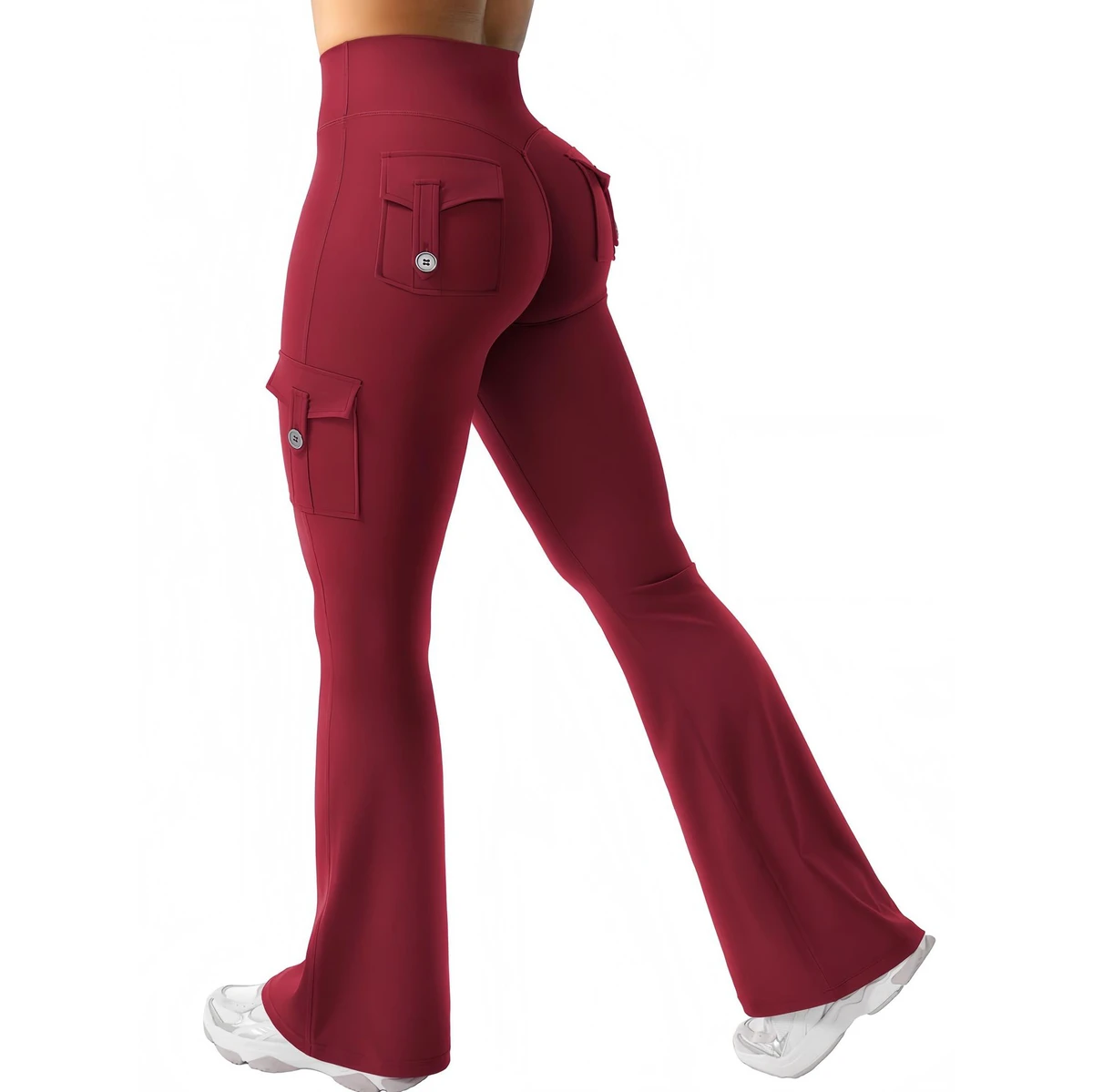 High Waist Yoga Cargo Leggings with Print Outdoor Workout Bell Bottom Sport Tights Casual Athletic Spandex Material