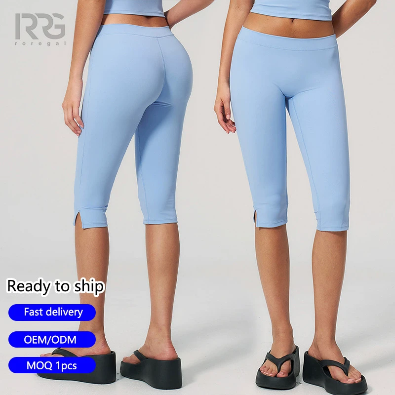 Roregal Summer Women's Low Rise Workout Capris Tummy Control Booty Lifting 7/8 Yoga Pants for Running Fitness