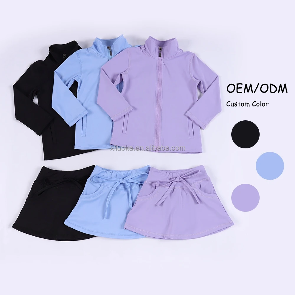 Kids Yoga Outfit Jacket With Butterfly Skirt Built In Shorts Logo Printing Color Choice Girls Active Wear