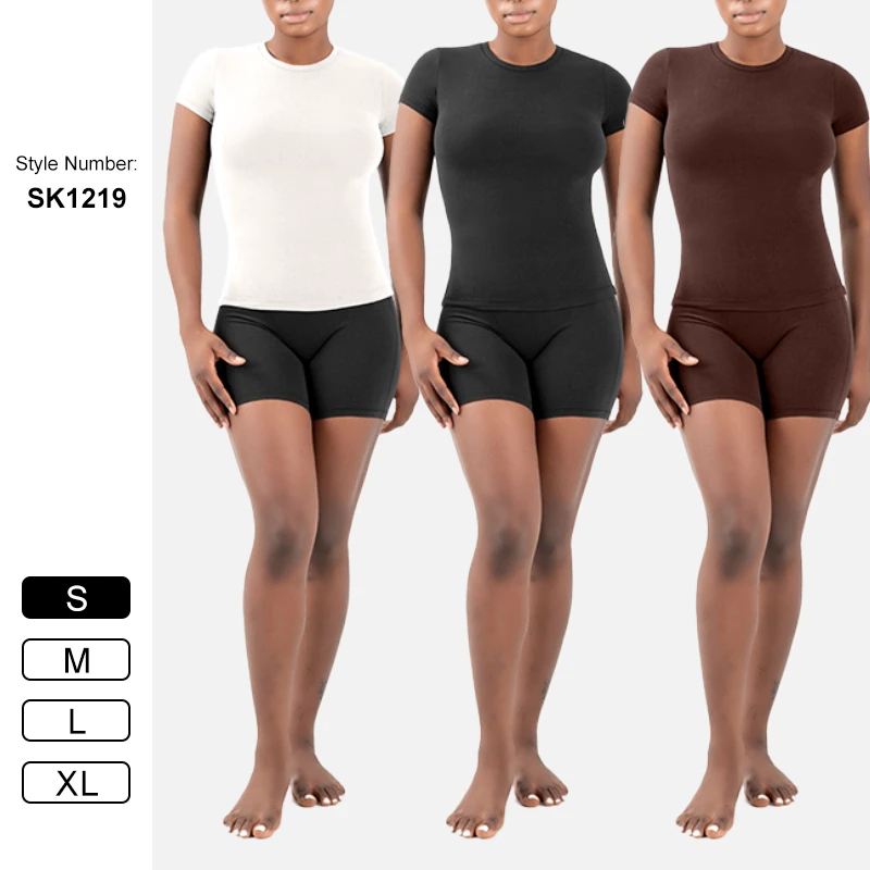 Sk1219 90% Cotton Jersey Short Sleeve T-shirt Crew Neck Yoga Top Tee Girls Clothing Active T-shirts& Tank Tops