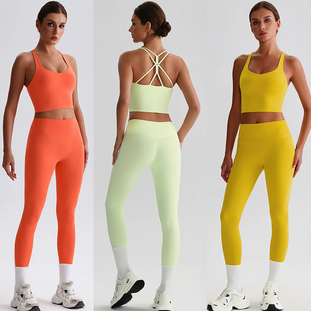 Custom High Quality Quick-Dry High Elastic Sexy Fitness Cross Back Spandex Polyester Sportswear Lift Butt Yoga Set in Plus Size