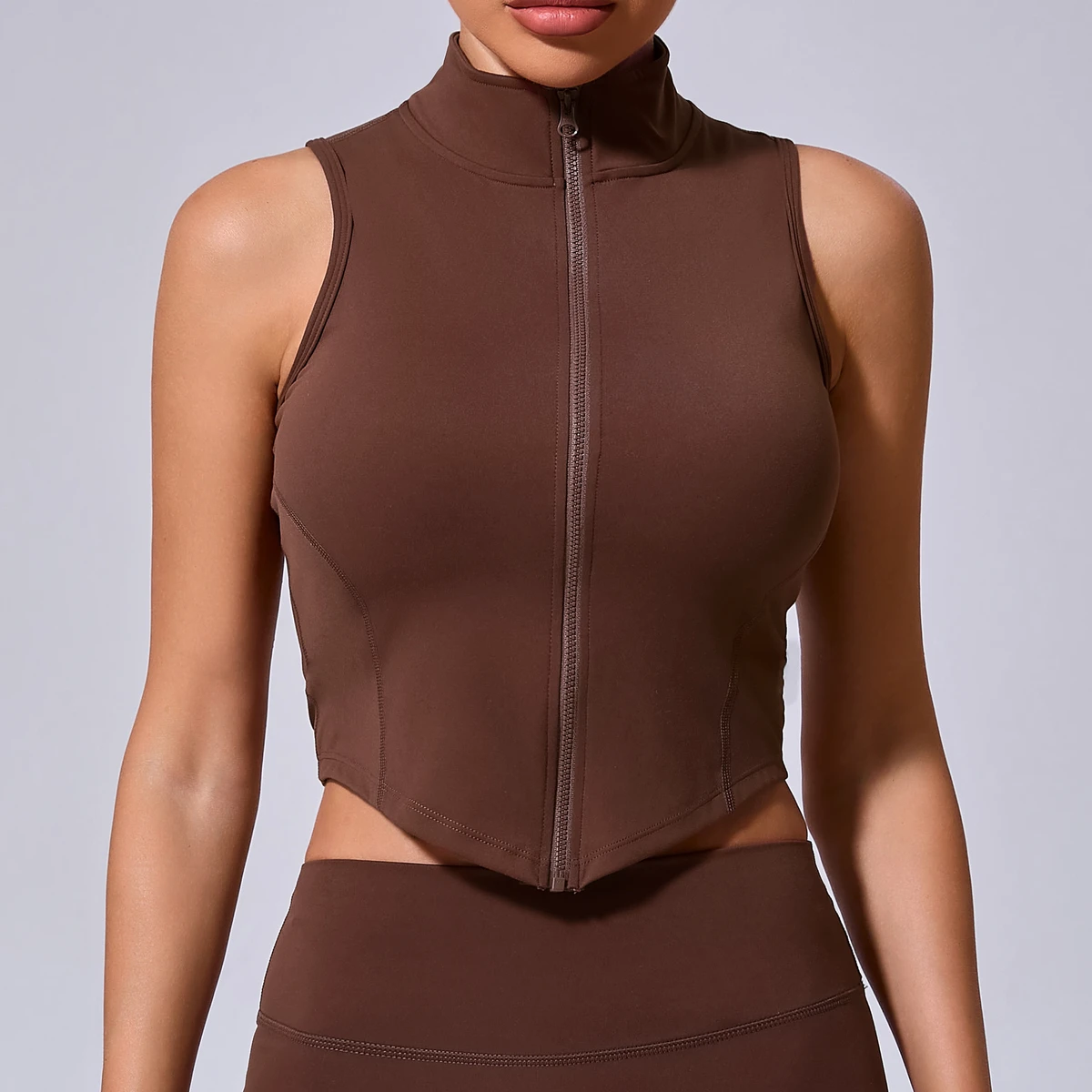 Autumn Winter Running Training Vest Women's Sleeveless Stand Collar Zipper Jacket Quick Dry Yoga Workout Top for Gym