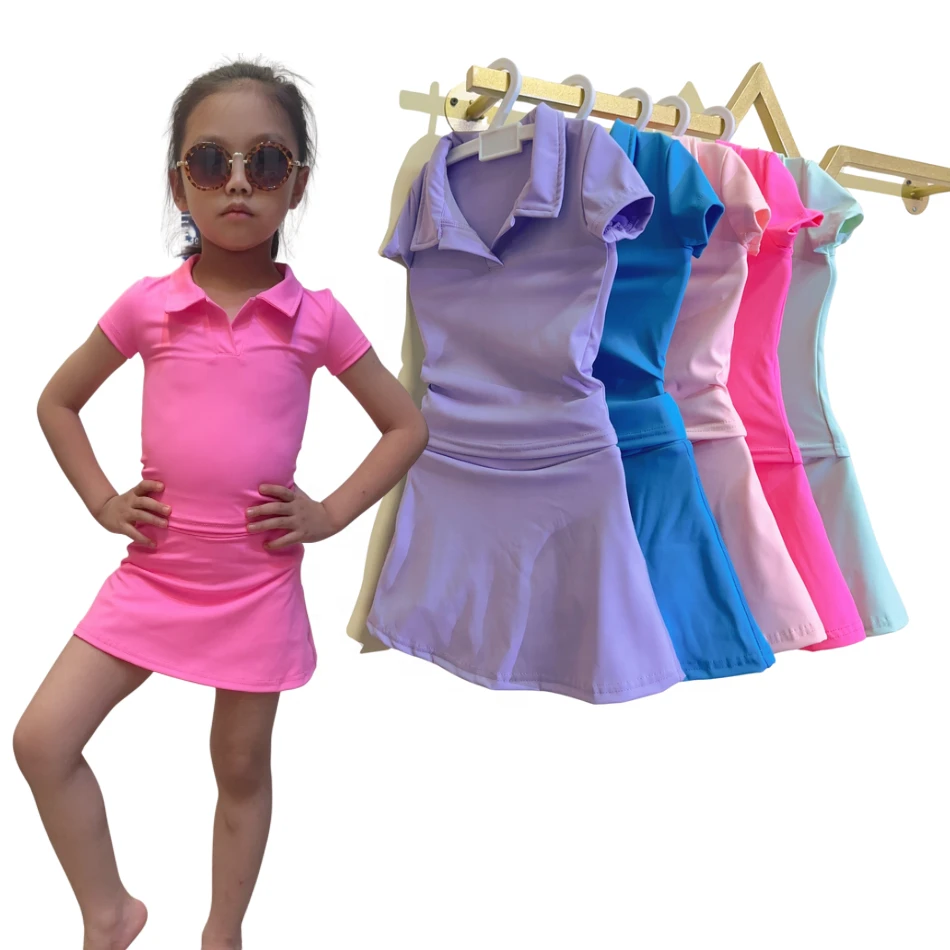 Hot Selling Girls Tennis Running Training Two Pieces Set Summer Yoga Tank Skirts Underneath Set Youth Outfits