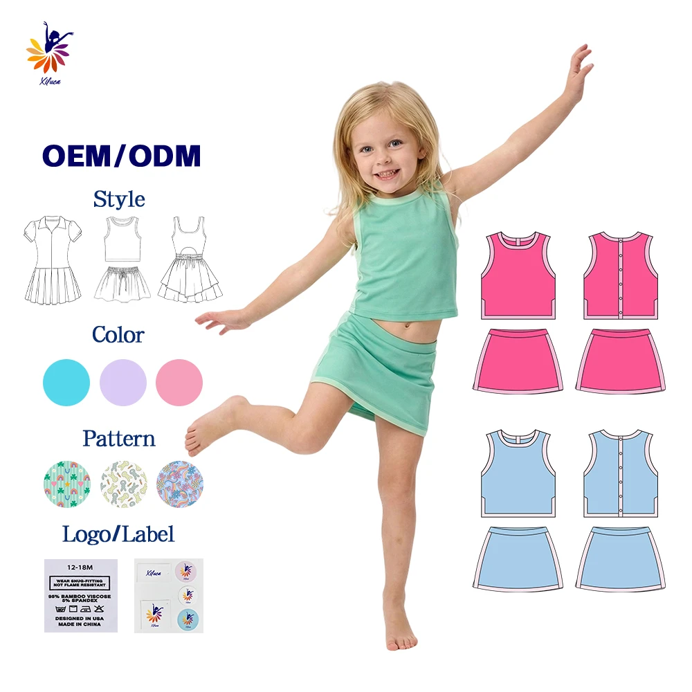 Girls Yoga Set Sleeveless Top Skirt With Built-in Shorts School Casual Small Batch Custom