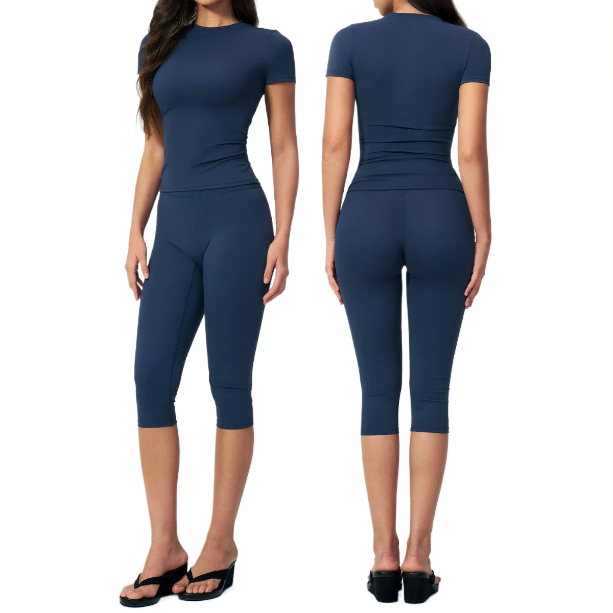 Women's Breathable Quick Dry Yoga Set Slim Fit Sports T-shirts High Waist Tummy Control Leggings Workout Active Gym Set