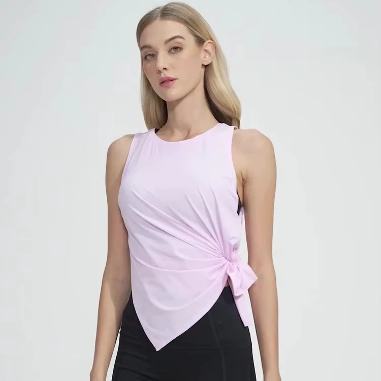 Summer Women's Ice Silk Tie up Fitness Vest Quick Dry Sleeveless Sports Tops Loose Lightweight Quick Dry Yoga Tank Top