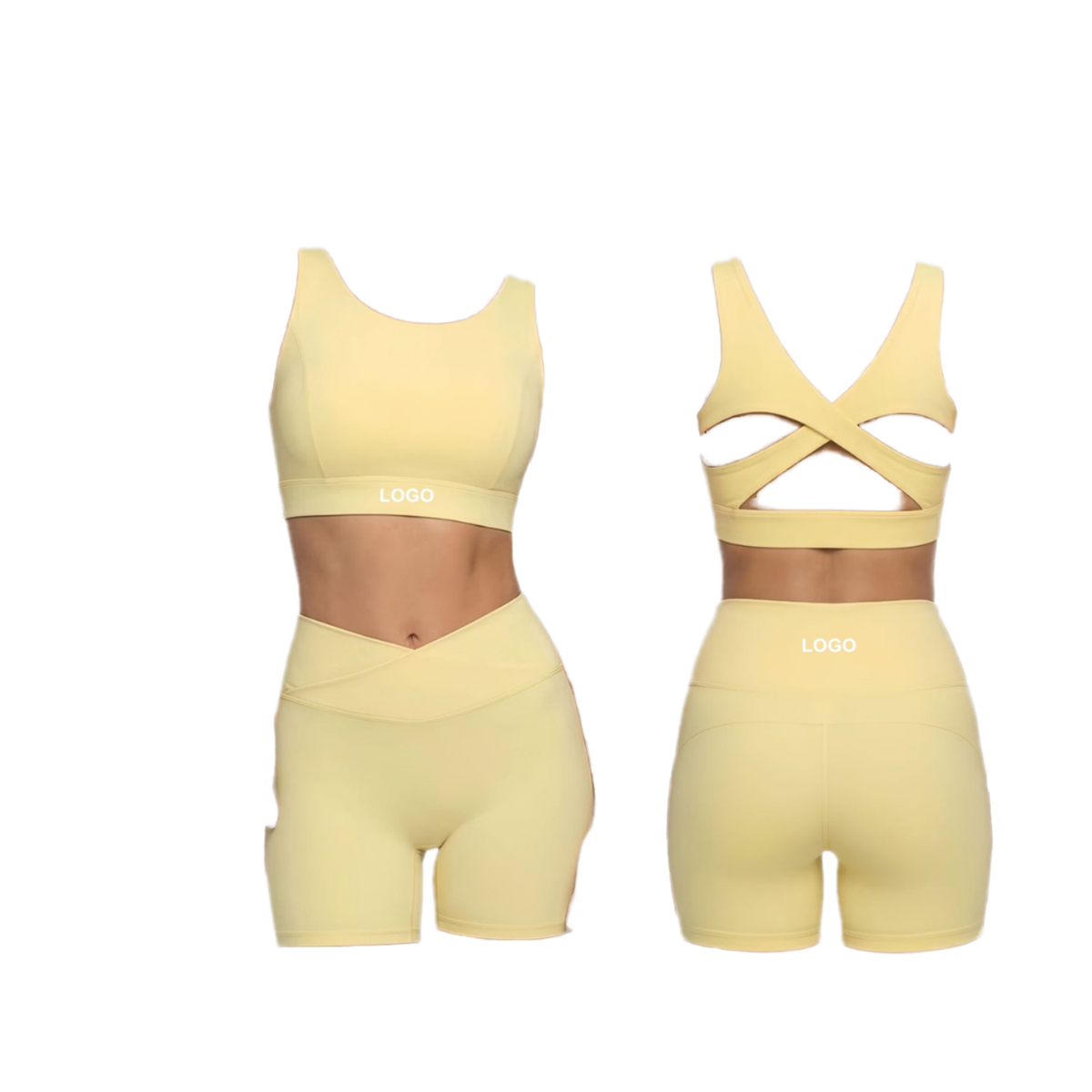 Women's Solid Yoga Sports Suit Set Cross Back Sport Bra Shorts Hip-Lifting High-Waisted SMART FABRIC Breathable Running Fitness