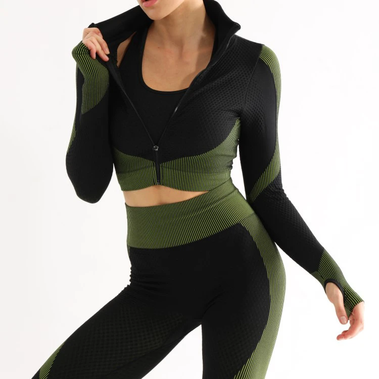 2025 New Style Peach Hip Fitness for Women High-waisted Yoga Pants Quick-drying Seamless Sports Jacket Bra Three-piece Set