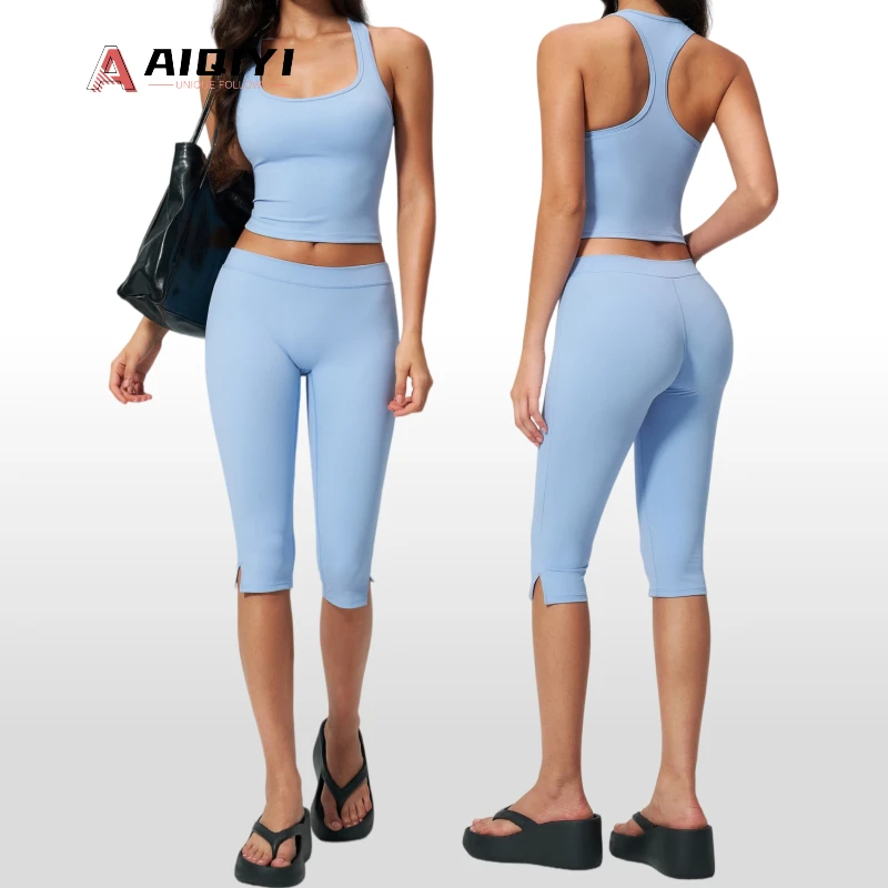 3560-2 For Women's Yoga Suit 2-Piece Set Solid High Elastic Fitness Sports Quick-drying Casual All-match Yoga Sets