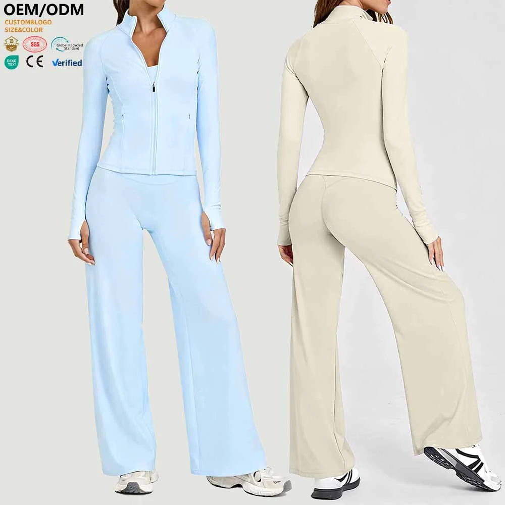 XW-AJK8002+ACK8002 Activewear Sets For Women High Quality Custom Logo Zipper Jacket Comfort Outdoor Workout Pants Gym Sportswear