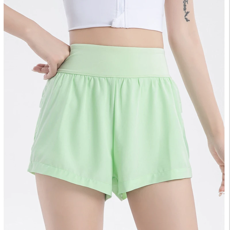 Women's Shorts With Tight High Waist Yoga Shorts With Pockets Double Layer Mesh Shorts 5 Inch
