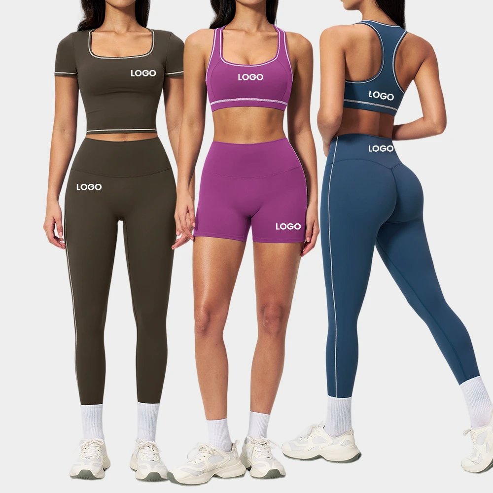 Women's Stylish Breathable High Waist Halter Bra Loose Jacket Quick Dry Plus Size Legging 4 - Piece Active Yoga Set